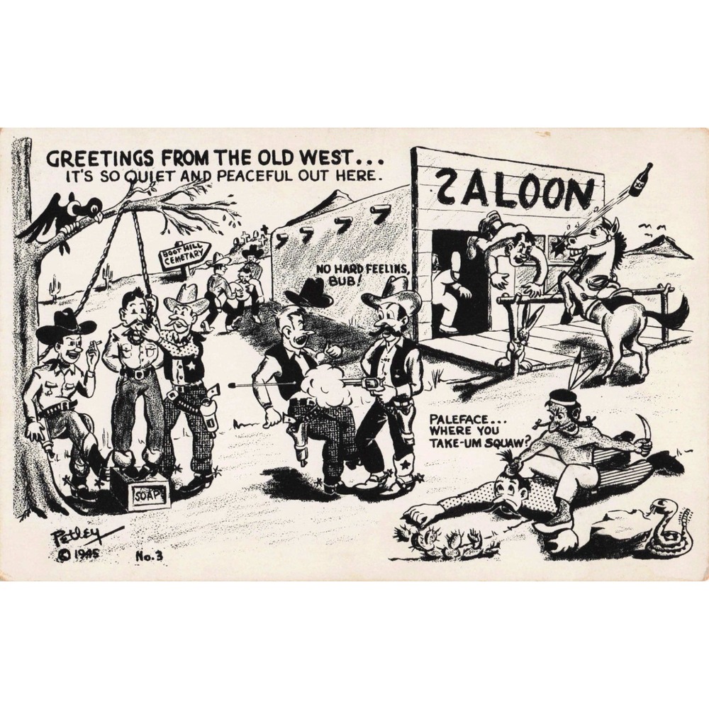 Vintage 1945 Bob Petley Old West Cartoon Postcard No. 3 Greetings Phoenix AZ - Picture 1 of 2